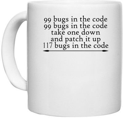 UDNAG White Ceramic Coffee / Tea 'Code | 99 bugs in the code take one down' Perfect for Gifting [330ml] Ceramic Coffee Mug(330 ml)
