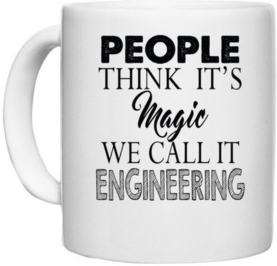 UDNAG White Ceramic Coffee / Tea 'Engineering | people think it's magic' Perfect for Gifting [330ml] Ceramic Coffee Mug(330 ml)
