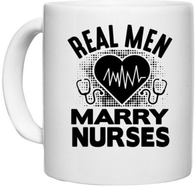 UDNAG White Ceramic Coffee / Tea 'Nurse | Real men 2' Perfect for Gifting [330ml] Ceramic Coffee Mug(330 ml)