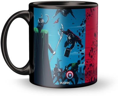 MUGKIN MA-34 Official The Avengers : Marvel Superhero sIron Man, Thor, Black Panther, Black Widow, Captain America, Thanos, Winter Shoulder, Hulk, Spider Man & More Printed Black Ceramic Coffee Mug(350 ml)