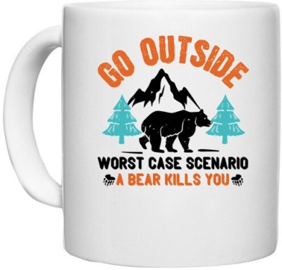 UDNAG White Ceramic Coffee / Tea 'Winter | go outside worst case scenario a bear kills you 01' Perfect for Gifting [330ml] Ceramic Coffee Mug(330 ml)