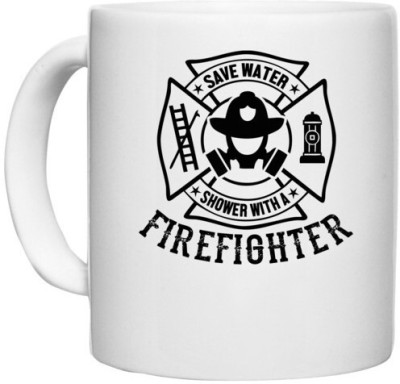 UDNAG White Ceramic Coffee / Tea 'Fire Fighter | Save water' Perfect for Gifting [330ml] Ceramic Coffee Mug(330 ml)