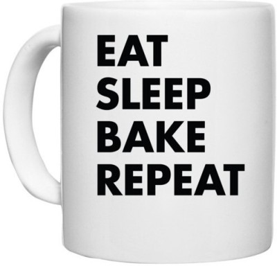UDNAG White Ceramic Coffee / Tea 'Life Cycle | eat sleep bake repeat' Perfect for Gifting [330ml] Ceramic Coffee Mug(330 ml)
