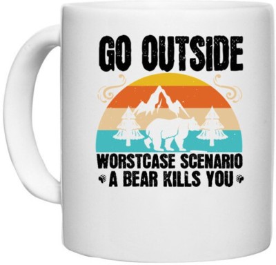 UDNAG White Ceramic Coffee / Tea 'Winter | go outside worst case scenario a bear kills you 02' Perfect for Gifting [330ml] Ceramic Coffee Mug(330 ml)