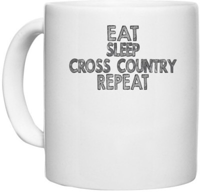 UDNAG White Ceramic Coffee / Tea 'Cross Country | eat sleep croos country' Perfect for Gifting [330ml] Ceramic Coffee Mug(330 ml)