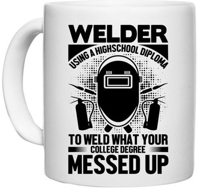 UDNAG White Ceramic Coffee / Tea 'Welder | Welder using' Perfect for Gifting [330ml] Ceramic Coffee Mug(330 ml)
