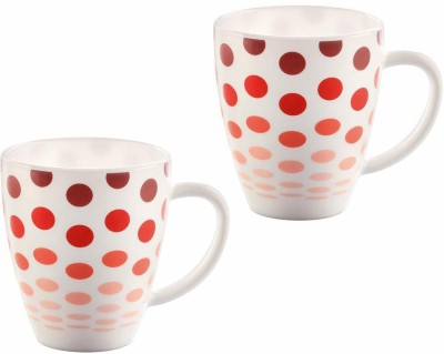 Larah by Borosil Set of 2 Polka Red White tea coffee Set Opalware Coffee Mug(400 ml, Pack of 2)