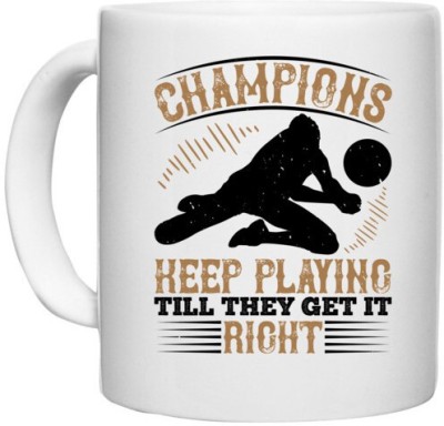 UDNAG White Ceramic Coffee / Tea 'Champions | Champions keep playing till they get it right' Perfect for Gifting [330ml] Ceramic Coffee Mug(330 ml)
