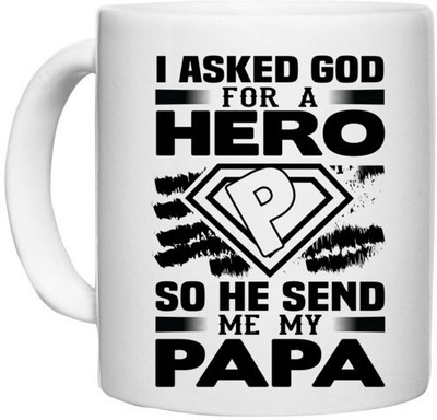 UDNAG White Ceramic Coffee / Tea 'Father | I asked' Perfect for Gifting [330ml] Ceramic Coffee Mug(330 ml)