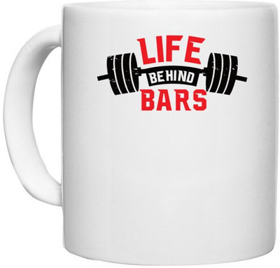 UDNAG White Ceramic Coffee / Tea 'Gym Hardwork | Life Behind Bars' Perfect for Gifting [330ml] Ceramic Coffee Mug(330 ml)