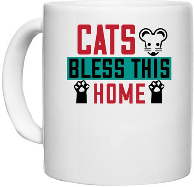 UDNAG White Ceramic Coffee / Tea 'Cat | ats bless this home' Perfect for Gifting [330ml] Ceramic Coffee Mug(330 ml)