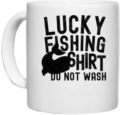 UDNAG White Ceramic Coffee / Tea 'Fishing | Lucky Fishing' Perfect for Gifting [330ml] Ceramic Coffee Mug(330 ml)