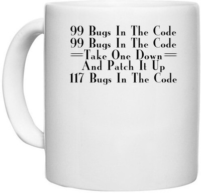 UDNAG White Ceramic Coffee / Tea 'Code | 99 bugs in the code' Perfect for Gifting [330ml] Ceramic Coffee Mug(330 ml)