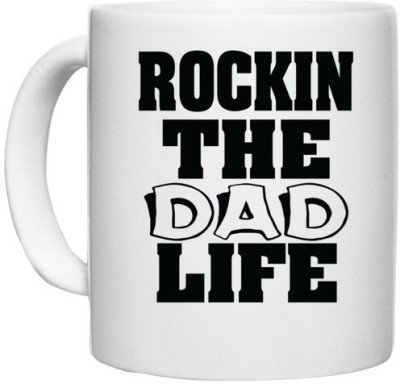 UDNAG White Ceramic Coffee / Tea 'Papa | rockin the dad life' Perfect for Gifting [330ml] Ceramic Coffee Mug(330 ml)