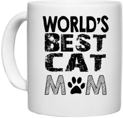 UDNAG White Ceramic Coffee / Tea 'Mother | World's best cat mom' Perfect for Gifting [330ml] Ceramic Coffee Mug(330 ml)