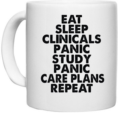 UDNAG White Ceramic Coffee / Tea '| eat sleep clinicals panic study' Perfect for Gifting [330ml] Ceramic Coffee Mug(330 ml)