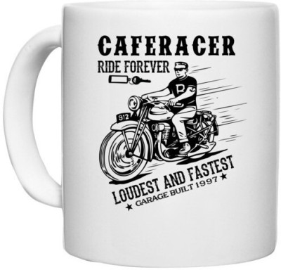 UDNAG White Ceramic Coffee / Tea 'Rider | Cafe racer' Perfect for Gifting [330ml] Ceramic Coffee Mug(330 ml)