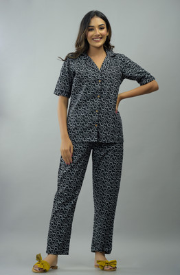 PINKPERRY Women Printed Grey Shirt & Pyjama set