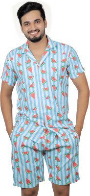 Harekrishna creation Men Printed Light Blue Night Suit Set