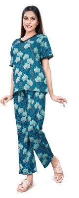 URBAN LUXE Women Floral Print Blue, Green Night Suit Set