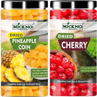 mickno organics Combo of 250g Jumbo Dried Cherries Dry Fruit & 250g Dried Pineapple Coin For Baking | Dessert Shakes | Ice Cream | Snacks. Cherries, Pineapple(2 x 250 g)