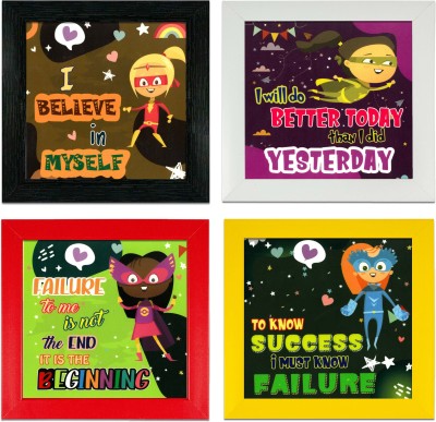 Indianara Set of 4 Motivational Quotes for Kids Room Decor Framed Wall Hanging Laminated Paintings Matt Art Prints 9.5 inch x 9.5 inch each without Glass (4021MC) Digital Reprint 19 inch x 19 inch Painting(With Frame, Pack of 4)