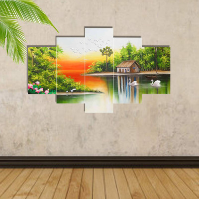 Masstone Natural Scenery Landscape 5 Piece Panel MDF Painting Digital Reprint 17 inch x 30 inch Painting(With Frame, Pack of 5)