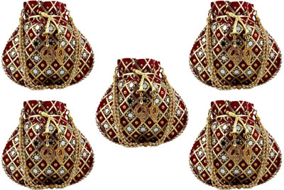 lookingfab (NO.3) MATKA POTLI COMBO 5 PIECE (MAROON) Potli(Pack of 5)