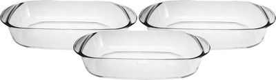 Duralex Ovenchef Clear 3 Pcs Rectangular Roasters Set Baking Dish(Pack of 3, Microwave Safe)
