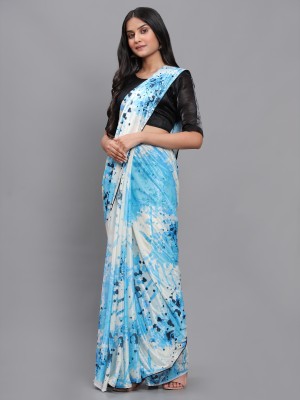 3Buddy Fashion Digital Print Dharmavaram Lycra Blend Saree(Light Blue, White)