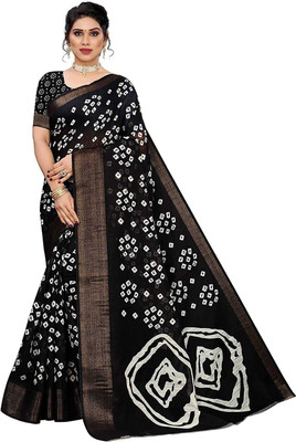 DUTT TEXTILE Printed Kanjivaram Cotton Blend Saree(Black)
