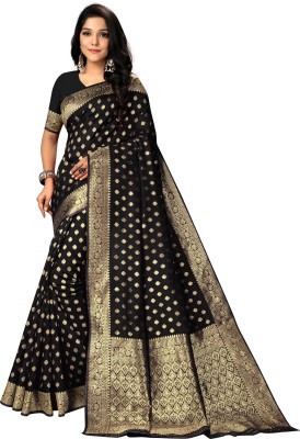 Mehrang Woven Banarasi Silk Blend Saree(Black)