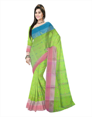 Pradip Fabrics Woven Tant Cotton Blend Saree(Light Green)
