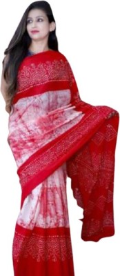 Fabrico Printed Daily Wear Pure Cotton Saree(Red, White)