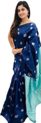 Alinea Self Design Kanjivaram Art Silk Saree(Light Blue, Blue)