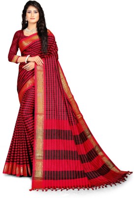 AAMONASTHA Self Design, Woven Chettinadu Jacquard, Cotton Silk Saree(Red)