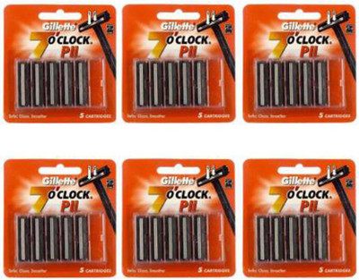 Gillette (7) O Clock Pll Cartridges 30 Pcs. (Pack of 6)(Pack of 6)