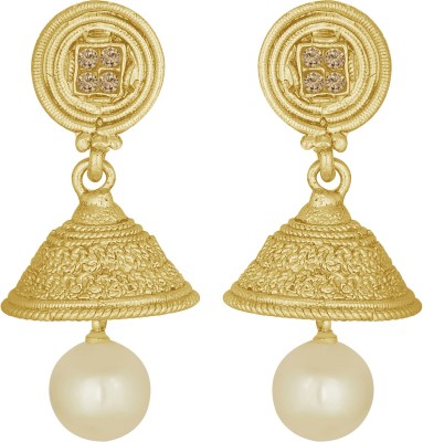 SPARGZ Traditional Alloy Gold Plated Pearl Drop Jhumki Diamond, Pearl Alloy Jhumki Earring