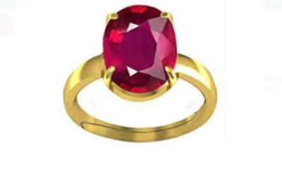 RSPSHAKTI Yellow Sapphire Pukhraj Wt 7.25 rti 5dhatu Gold Coated Adjustable Ring Unisex Metal Ruby Gold Plated Ring