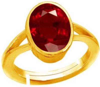 RSPSHAKTI Ruby Manik Maneek Gemstone Weight 9.25 Ratti Dhatu Gold Coated Adjustable Ring for Men and Women Ratan Metal Ruby Gold Plated Ring Metal Ruby Gold Plated Ring