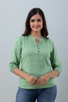 APH Fashion Casual Solid Women Light Green Top