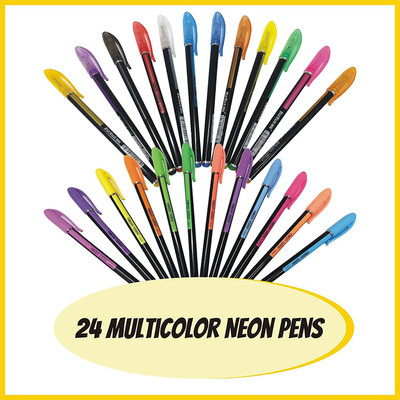 INDIKONB Neon Gel Pen Ball Point Nib Sketch Pens(Set of 24, Multicolor)