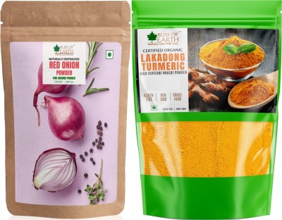 Bliss of Earth Combo Of Natural Red Onion Powder (200gm) Good For Cooking & Hair Growth And High Curcumin Certified Organic Lakadong Turmeric Powder (250gm) Pack Of 2(2 x 225 g)