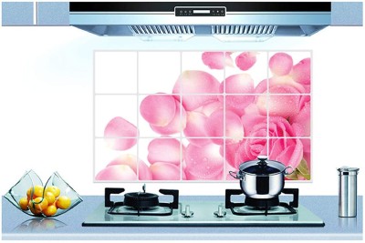 JAAMSO ROYALS 45 cm Pink Rose Design Removable Oil Proof Heat Resistant Kitchen Wall Sticker ( 75 cm x 45 cm ) Self Adhesive Sticker(Pack of 1)