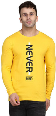 SLOWLORIS Typography Men Round Neck Yellow T-Shirt