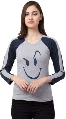 xpecto style Printed Women Round Neck Blue, Grey T-Shirt