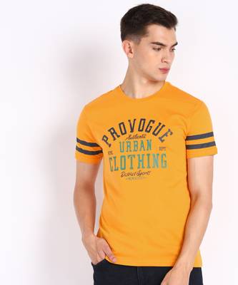 PROVOGUE Printed Men Round Neck Yellow T-Shirt