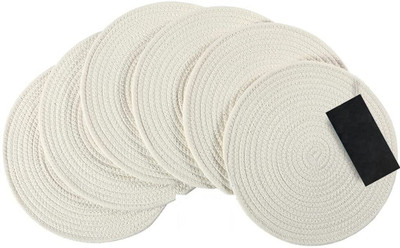 Textile and Beyond Round Pack of 6 Table Placemat(White, Cotton)