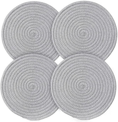 Textile and Beyond Round Pack of 4 Table Placemat(Grey, Cotton)