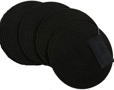 Textile and Beyond Round Pack of 4 Table Placemat(Black, Cotton)